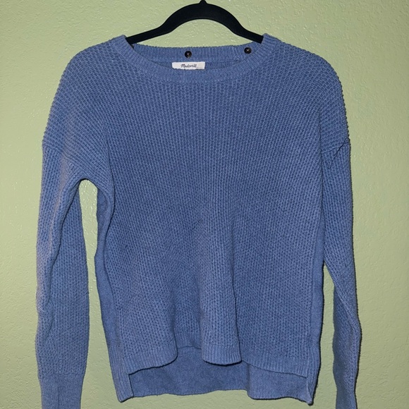 Madewell Blue Crew Neck Sweater with Ribbed Detailing - Picture 1 of 3